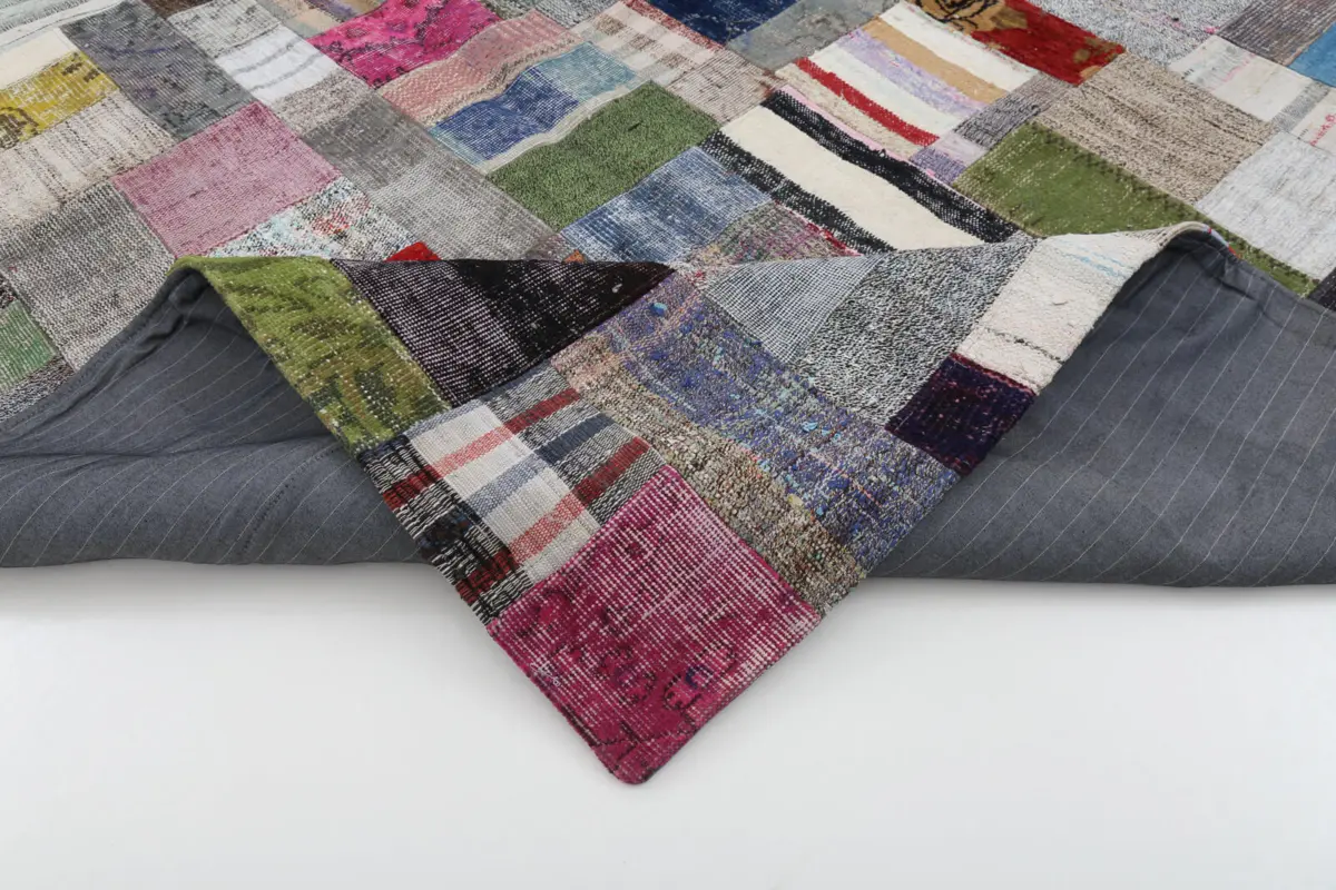Chaput Patchwork Multi Renk Pamuk Üzerine Yün El Dokuma Kilim-200x302 - Görsel 5