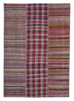 Chaput Patchwork Multi Renk Pamuk Üzerine Yün El Dokuma Kilim-203x291