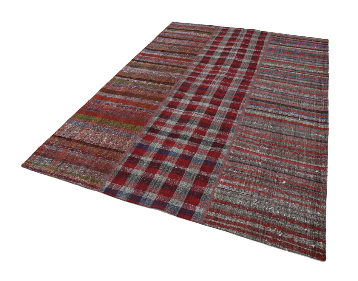 Chaput Patchwork Multi Renk Pamuk Üzerine Yün El Dokuma Kilim-203x291 - Görsel 2
