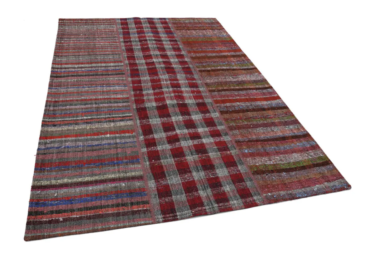 Chaput Patchwork Multi Renk Pamuk Üzerine Yün El Dokuma Kilim-203x291 - Görsel 3