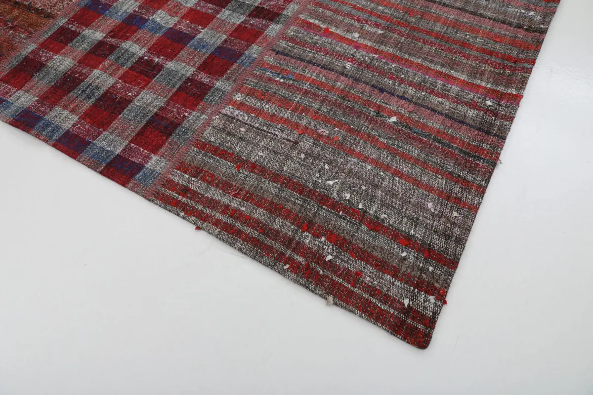 Chaput Patchwork Multi Renk Pamuk Üzerine Yün El Dokuma Kilim-203x291 - Görsel 4