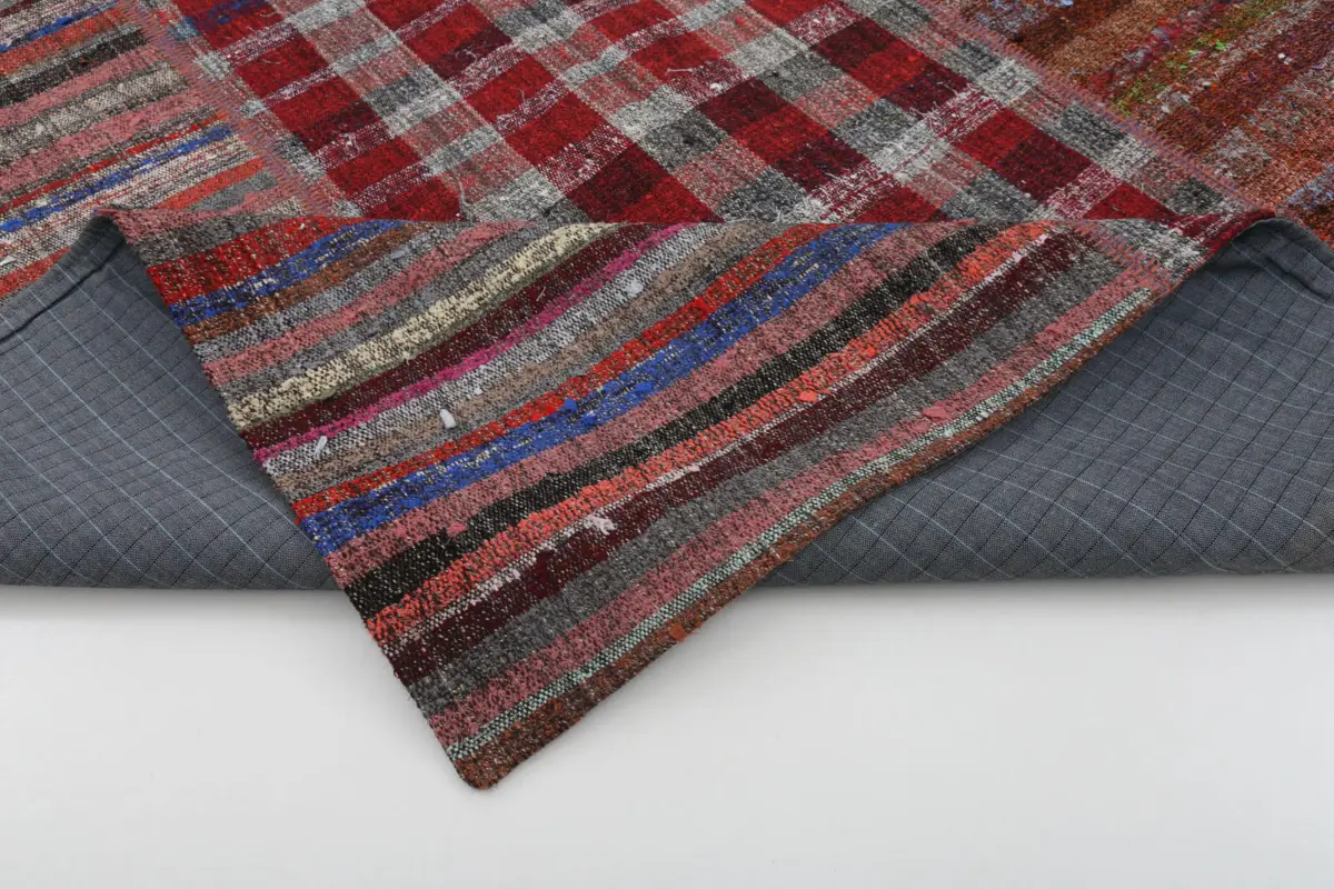 Chaput Patchwork Multi Renk Pamuk Üzerine Yün El Dokuma Kilim-203x291 - Görsel 5