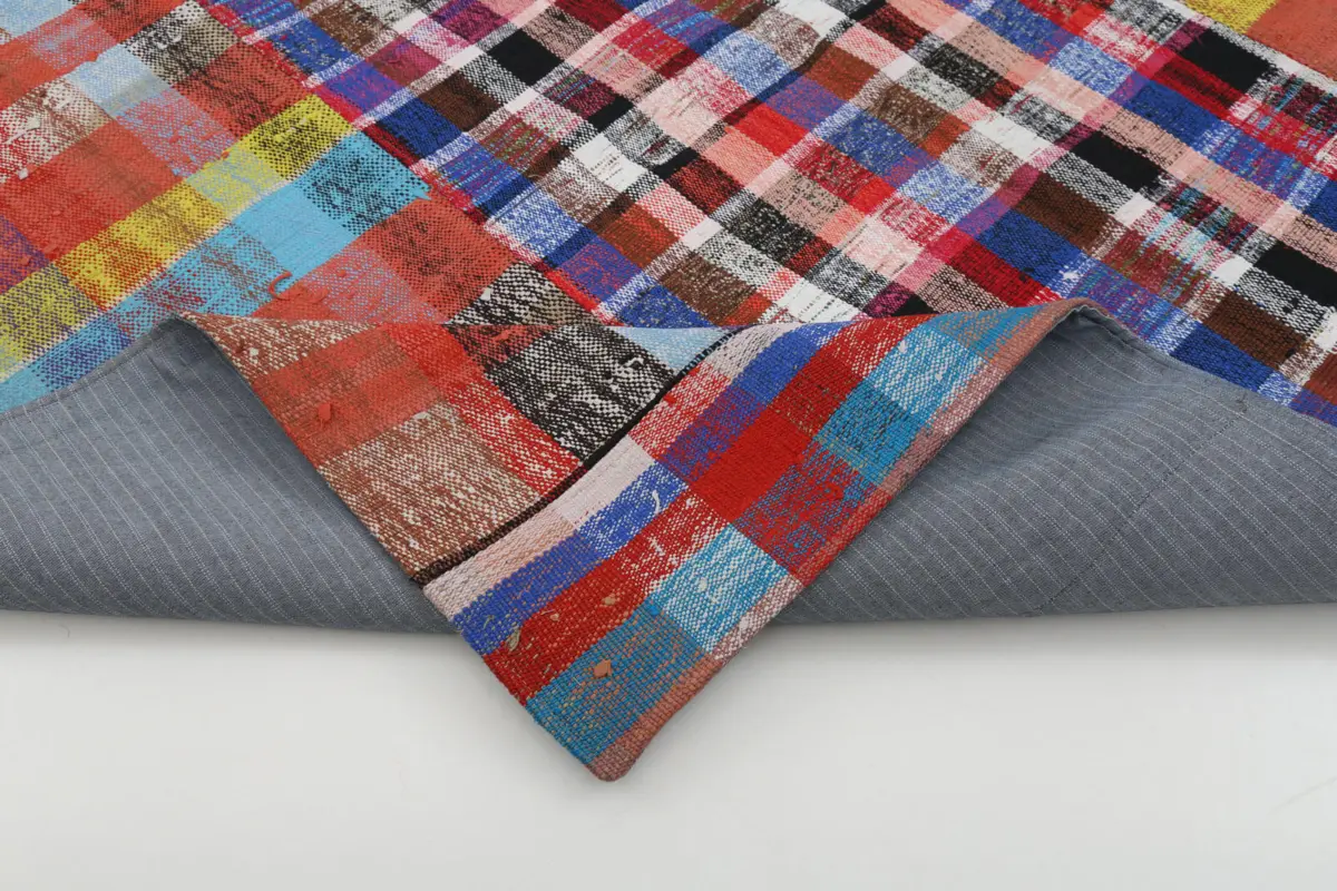 Chaput Patchwork Multi Renk Pamuk Üzerine Yün El Dokuma Kilim-205x295 - Görsel 5