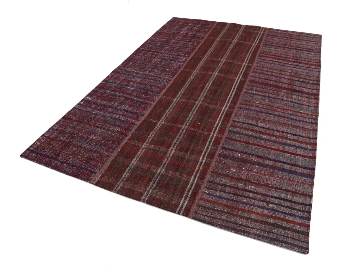 Chaput Patchwork Multi Renk Pamuk Üzerine Yün El Dokuma Kilim-205x300 - Görsel 2