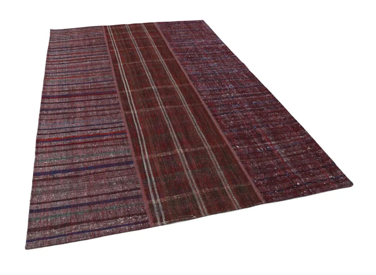 Chaput Patchwork Multi Renk Pamuk Üzerine Yün El Dokuma Kilim-205x300 - Görsel 3