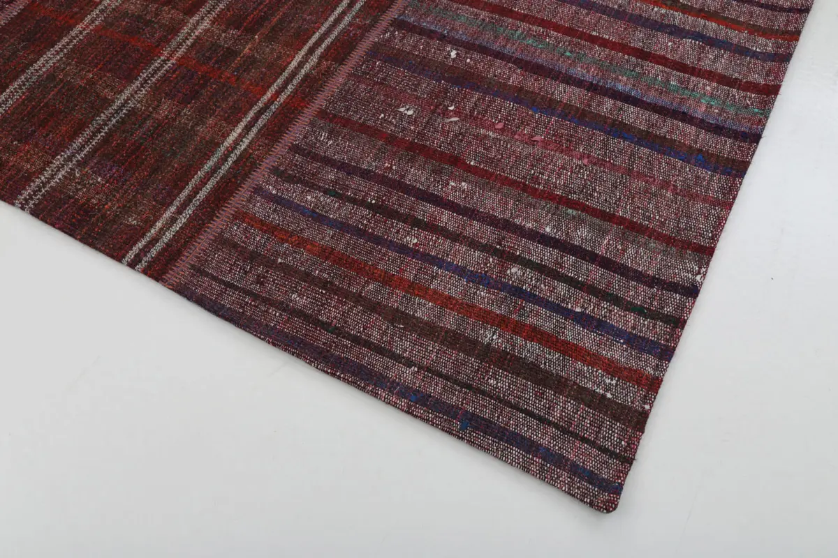Chaput Patchwork Multi Renk Pamuk Üzerine Yün El Dokuma Kilim-205x300 - Görsel 4