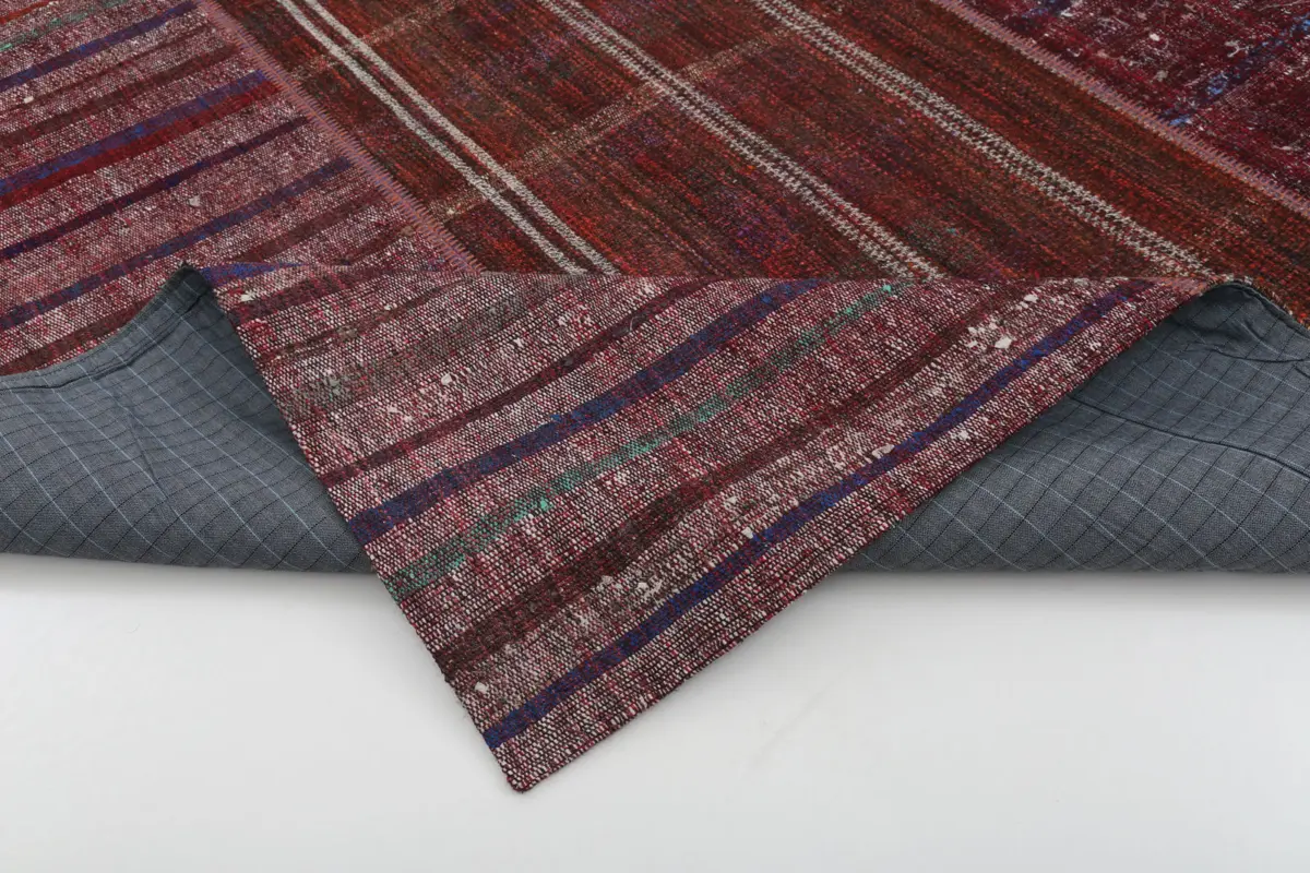 Chaput Patchwork Multi Renk Pamuk Üzerine Yün El Dokuma Kilim-205x300 - Görsel 5