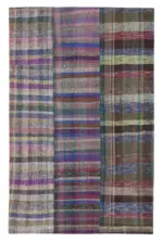 Chaput Patchwork Multi Renk Pamuk Üzerine Yün El Dokuma Kilim-191x303