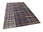 Chaput Patchwork Multi Renk Pamuk Üzerine Yün El Dokuma Kilim-191x303 - Görsel 3