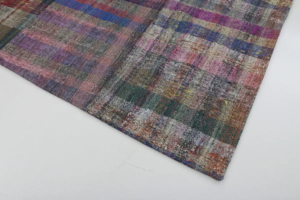 Chaput Patchwork Multi Renk Pamuk Üzerine Yün El Dokuma Kilim-191x303 - Görsel 4
