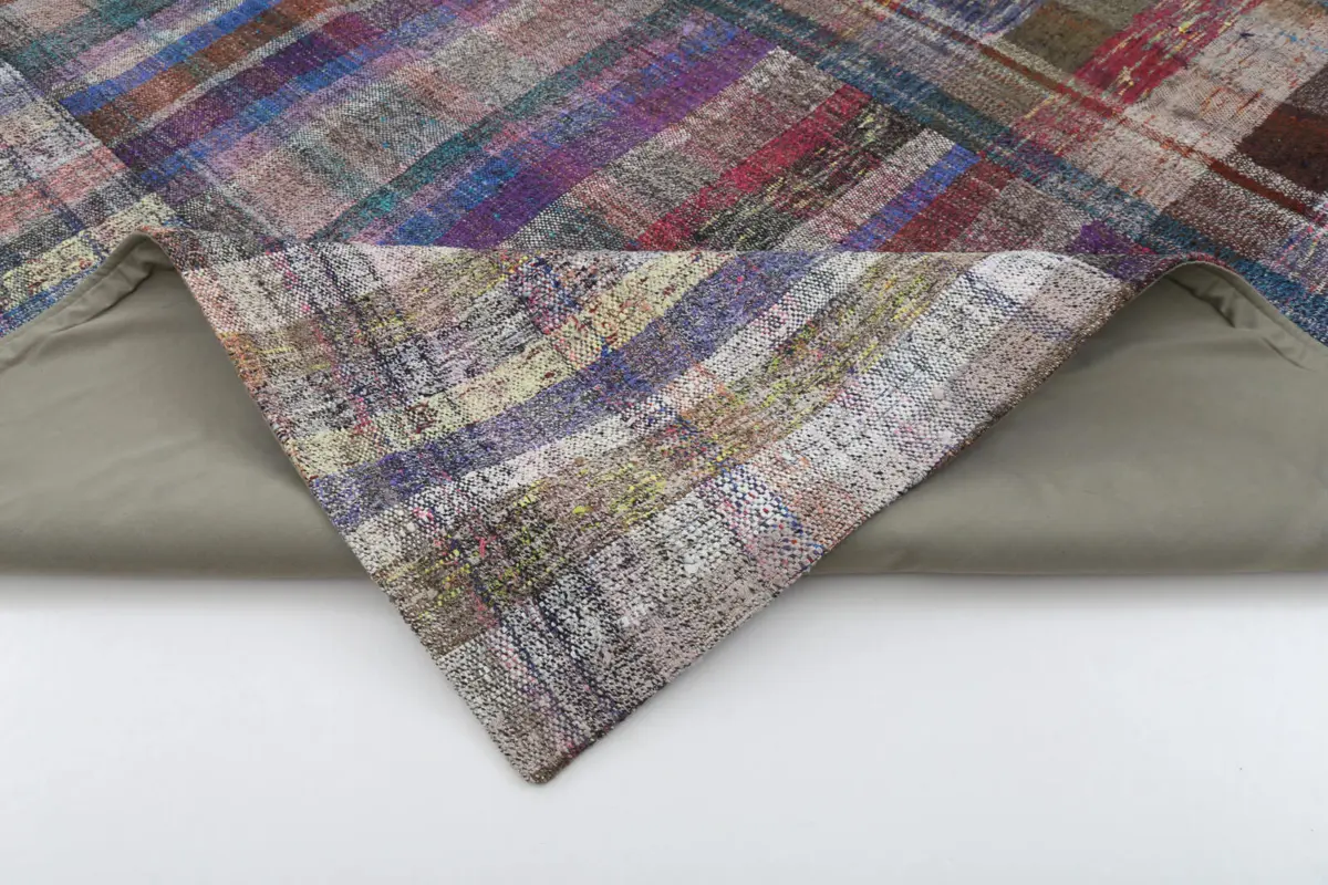 Chaput Patchwork Multi Renk Pamuk Üzerine Yün El Dokuma Kilim-191x303 - Görsel 5