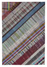 Chaput Patchwork Multi Renk Pamuk Üzerine Yün El Dokuma Kilim-206x299