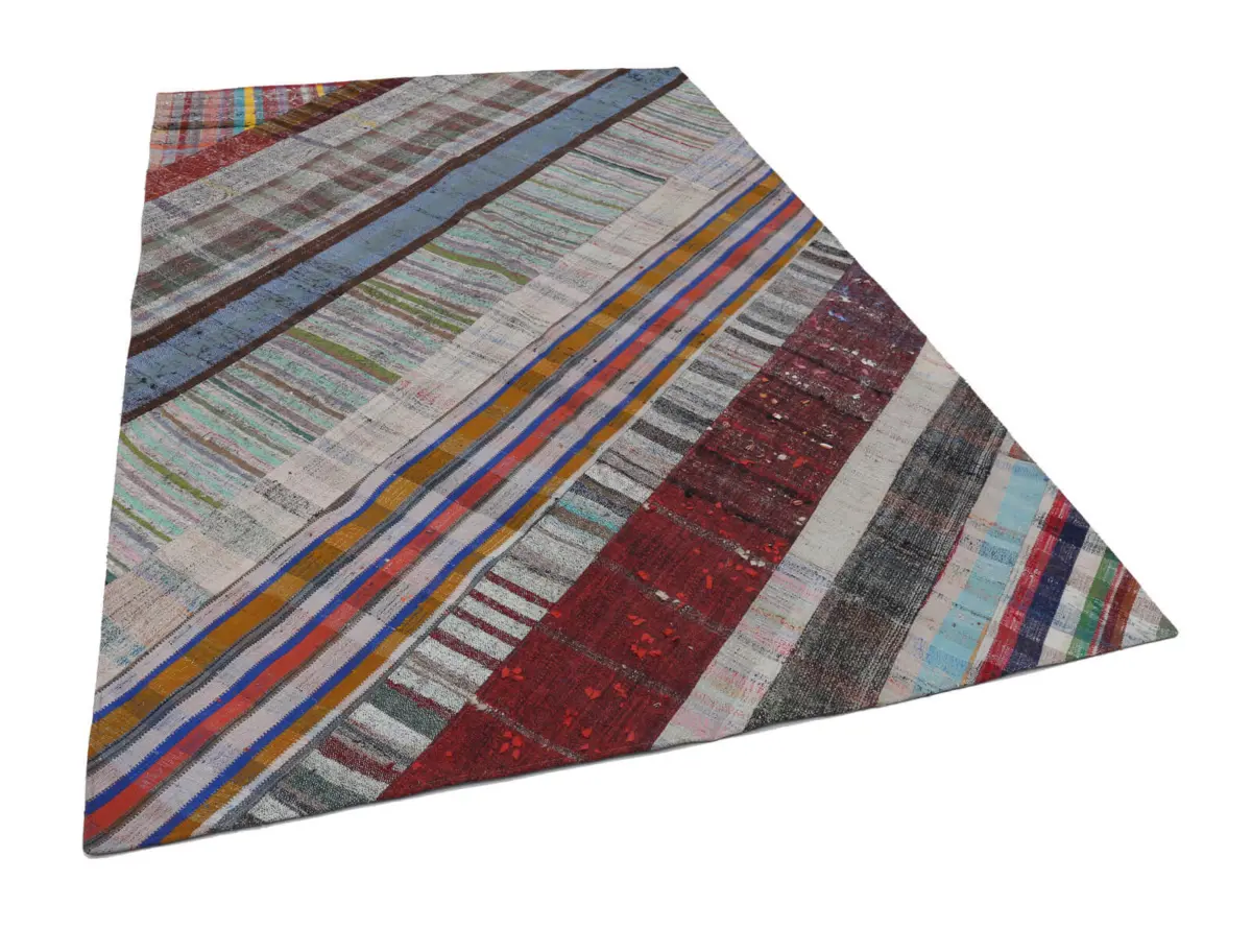 Chaput Patchwork Multi Renk Pamuk Üzerine Yün El Dokuma Kilim-206x299 - Görsel 3