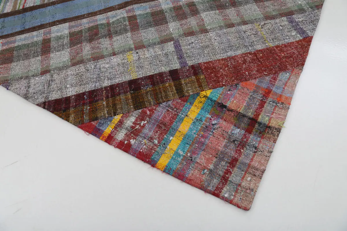 Chaput Patchwork Multi Renk Pamuk Üzerine Yün El Dokuma Kilim-206x299 - Görsel 4
