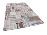 Chaput Patchwork Bej Renk Pamuk Üzerine Yün El Dokuma Kilim-204x304 - Görsel 3