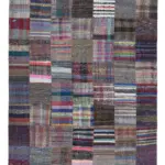 Chaput Patchwork Multi Renk Pamuk Üzerine Yün El Dokuma Kilim-206x296