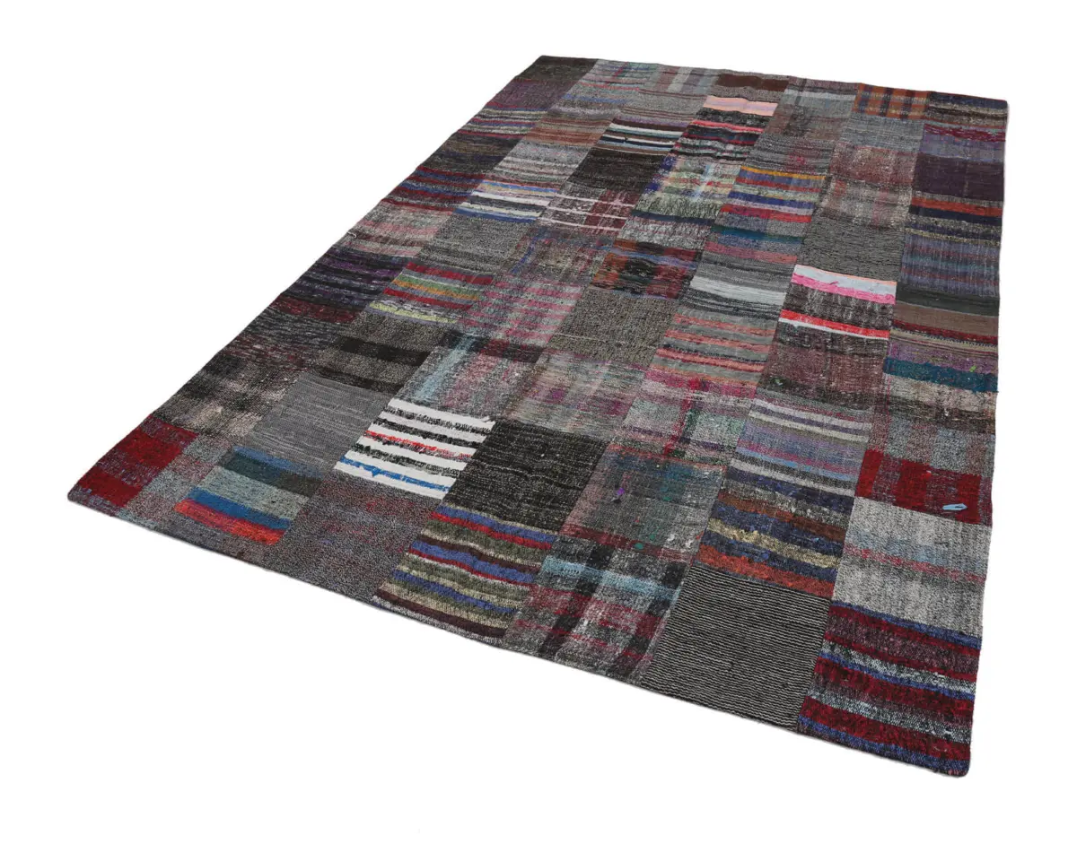 Chaput Patchwork Multi Renk Pamuk Üzerine Yün El Dokuma Kilim-206x296 - Görsel 2
