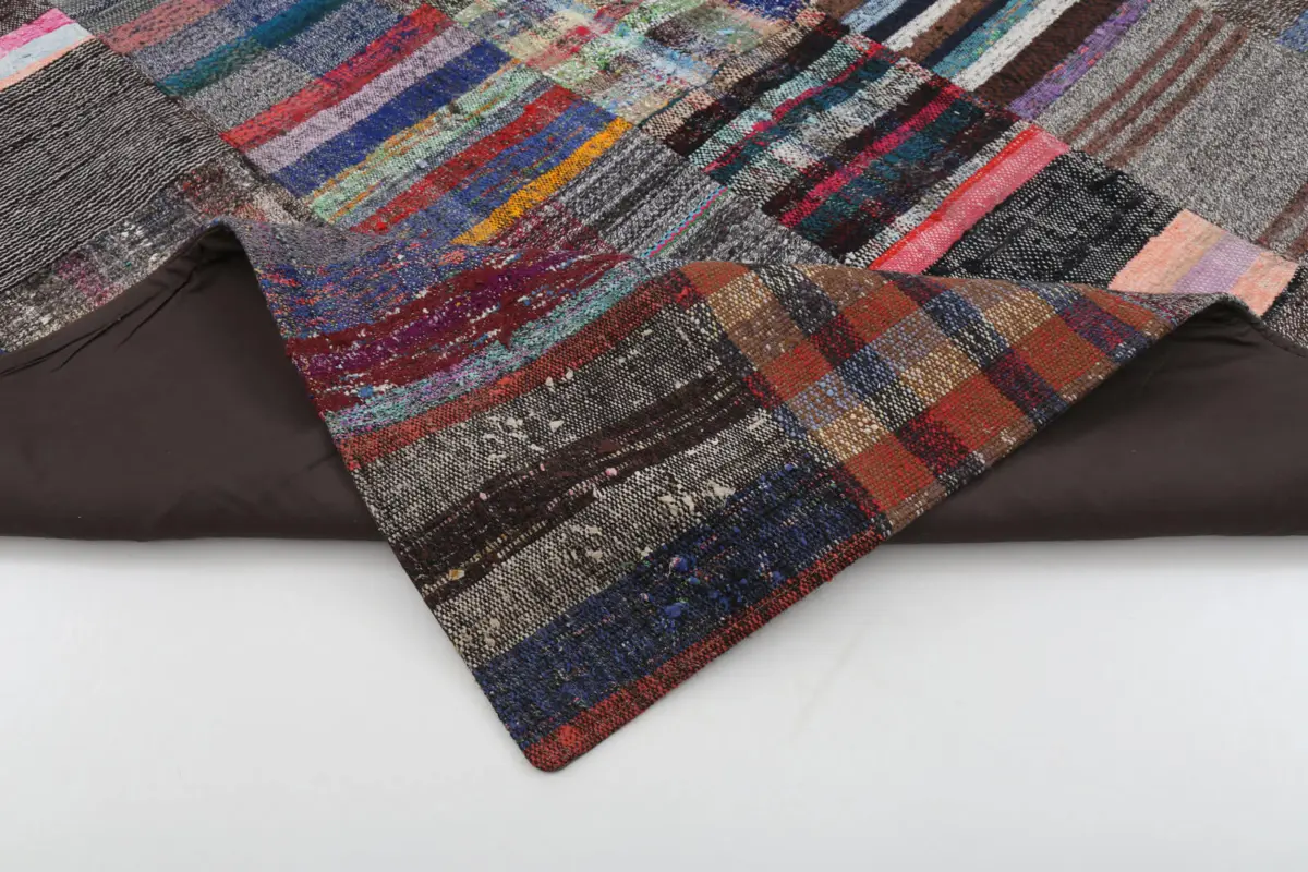 Chaput Patchwork Multi Renk Pamuk Üzerine Yün El Dokuma Kilim-206x296 - Görsel 5
