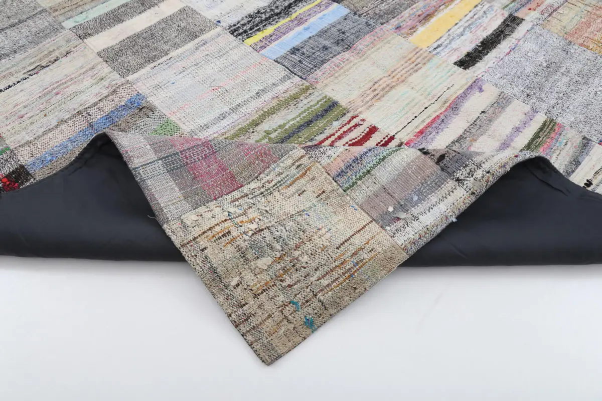 Chaput Patchwork Bej Renk Pamuk Üzerine Yün El Dokuma Kilim-210x300 - Görsel 5