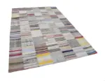 Chaput Patchwork Bej Renk Pamuk Üzerine Yün El Dokuma Kilim-201x299 - Görsel 3