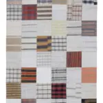 İnce Bez Patchwork Bej Pamuk Üzerine Yün El Dokuma Kilim-174x242