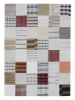 İnce Bez Patchwork Bej Pamuk Üzerine Yün El Dokuma Kilim-174x242