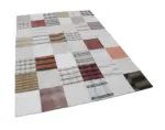 İnce Bez Patchwork Bej Pamuk Üzerine Yün El Dokuma Kilim-174x242 - Görsel 3