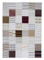 İnce Bez Patchwork Bej Pamuk Üzerine Yün El Dokuma Kilim-174x242