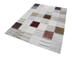 İnce Bez Patchwork Bej Pamuk Üzerine Yün El Dokuma Kilim-174x242 - Görsel 2