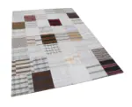 İnce Bez Patchwork Bej Pamuk Üzerine Yün El Dokuma Kilim-174x242 - Görsel 3