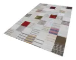 İnce Bez Patchwork Bej Pamuk Üzerine Yün El Dokuma Kilim-202x298 - Görsel 2