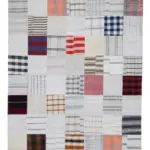İnce Bez Patchwork Bej Pamuk Üzerine Yün El Dokuma Kilim-202x301