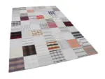 İnce Bez Patchwork Bej Pamuk Üzerine Yün El Dokuma Kilim-202x301 - Görsel 3