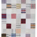 İnce Bez Patchwork Bej Pamuk Üzerine Yün El Dokuma Kilim-201x299