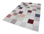 İnce Bez Patchwork Bej Pamuk Üzerine Yün El Dokuma Kilim-202x300 - Görsel 2