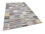 Chaput Patchwork Bej Renk Pamuk Üzerine Yün El Dokuma Kilim-200x300 - Görsel 3