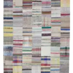 Chaput Patchwork Bej Renk Pamuk Üzerine Yün El Dokuma Kilim-201x299