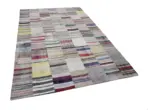 Chaput Patchwork Bej Renk Pamuk Üzerine Yün El Dokuma Kilim-201x299 - Görsel 3