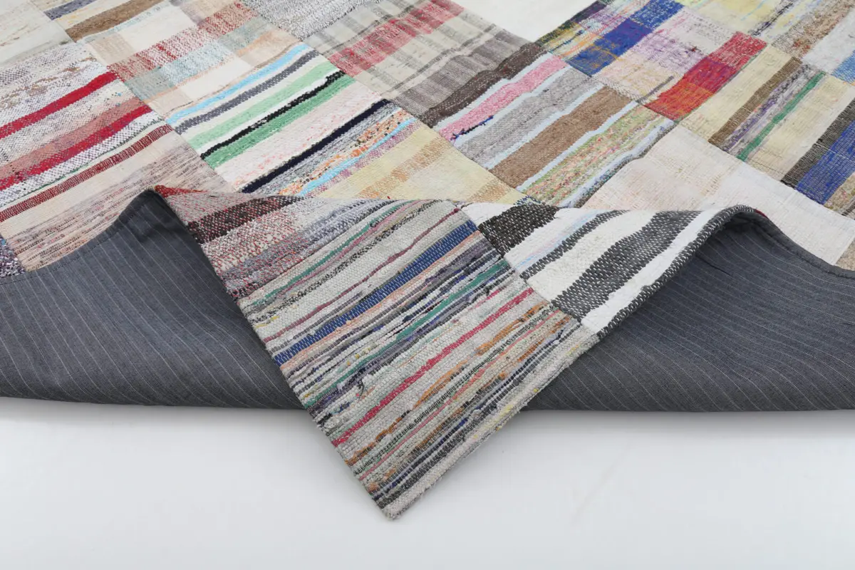 Chaput Patchwork Bej Renk Pamuk Üzerine Yün El Dokuma Kilim-201x299 - Görsel 5