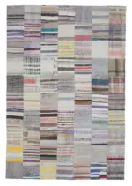 Chaput Patchwork Bej Renk Pamuk Üzerine Yün El Dokuma Kilim-202x299