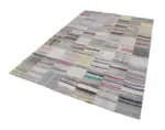 Chaput Patchwork Bej Renk Pamuk Üzerine Yün El Dokuma Kilim-202x299 - Görsel 2