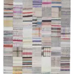 Chaput Patchwork Bej Renk Pamuk Üzerine Yün El Dokuma Kilim-202x299