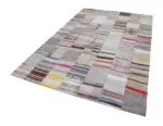 Chaput Patchwork Bej Renk Pamuk Üzerine Yün El Dokuma Kilim-202x299 - Görsel 2