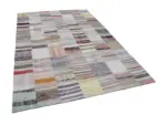 Chaput Patchwork Bej Renk Pamuk Üzerine Yün El Dokuma Kilim-201x300 - Görsel 3