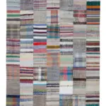 Chaput Patchwork Multi Renk Pamuk Üzerine Yün El Dokuma Kilim-200x302