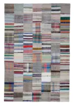 Chaput Patchwork Multi Renk Pamuk Üzerine Yün El Dokuma Kilim-200x302