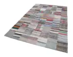 Chaput Patchwork Multi Renk Pamuk Üzerine Yün El Dokuma Kilim-200x302 - Görsel 2