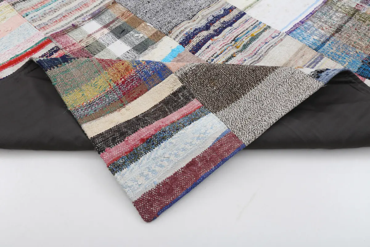 Chaput Patchwork Multi Renk Pamuk Üzerine Yün El Dokuma Kilim-200x302 - Görsel 5