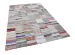 Chaput Patchwork Bej Renk Pamuk Üzerine Yün El Dokuma Kilim-201x300 - Görsel 3