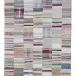 Chaput Patchwork Bej Renk Pamuk Üzerine Yün El Dokuma Kilim-201x299